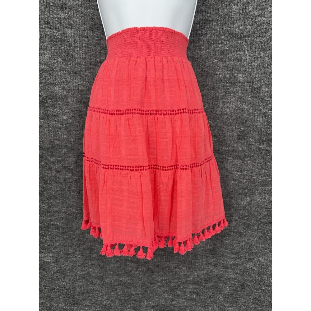 LOFT Skirt Womens Small Pink Tassel Hem Cotton Peasant Lined Mini Boho